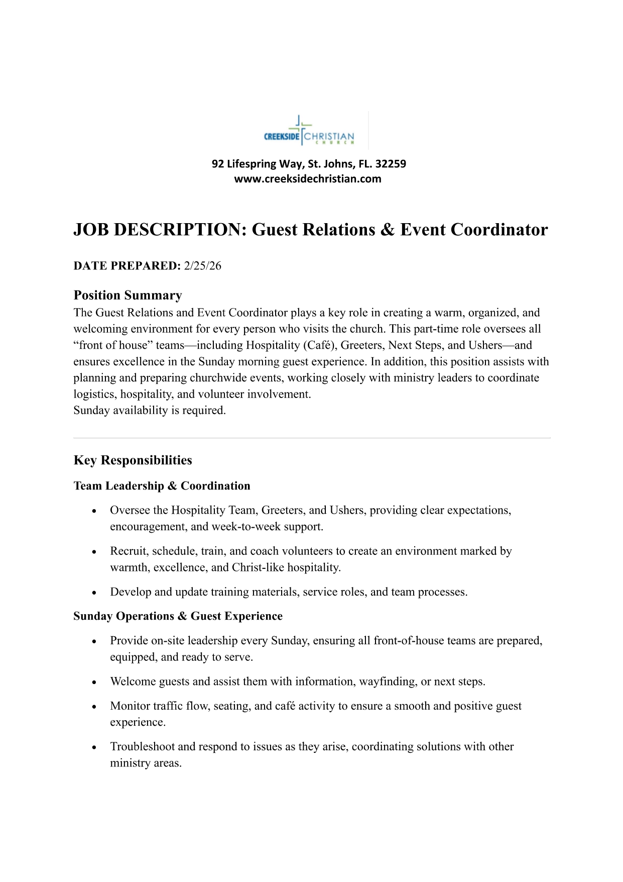Guest Relations and Event Coordinator