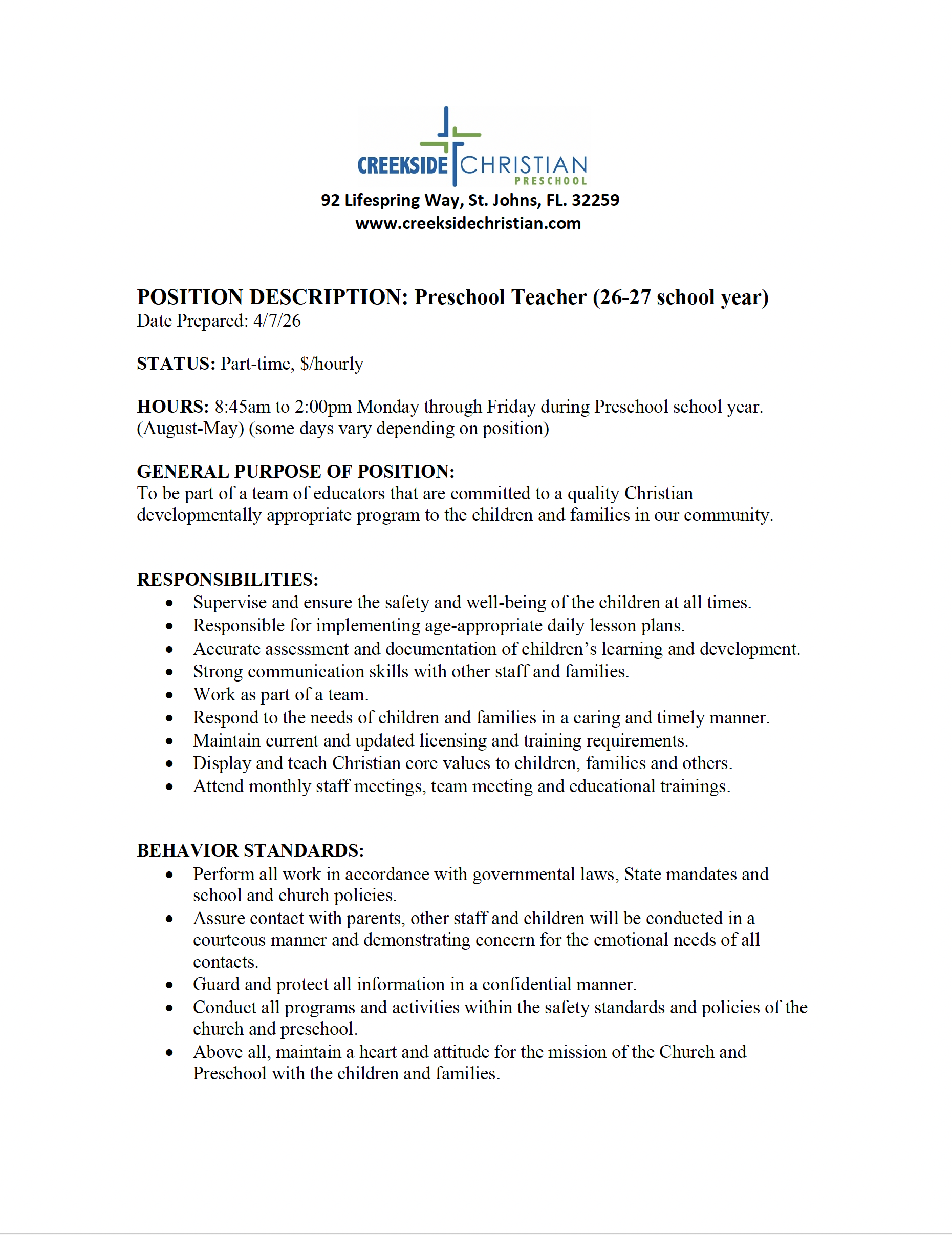 Preschool Teacher