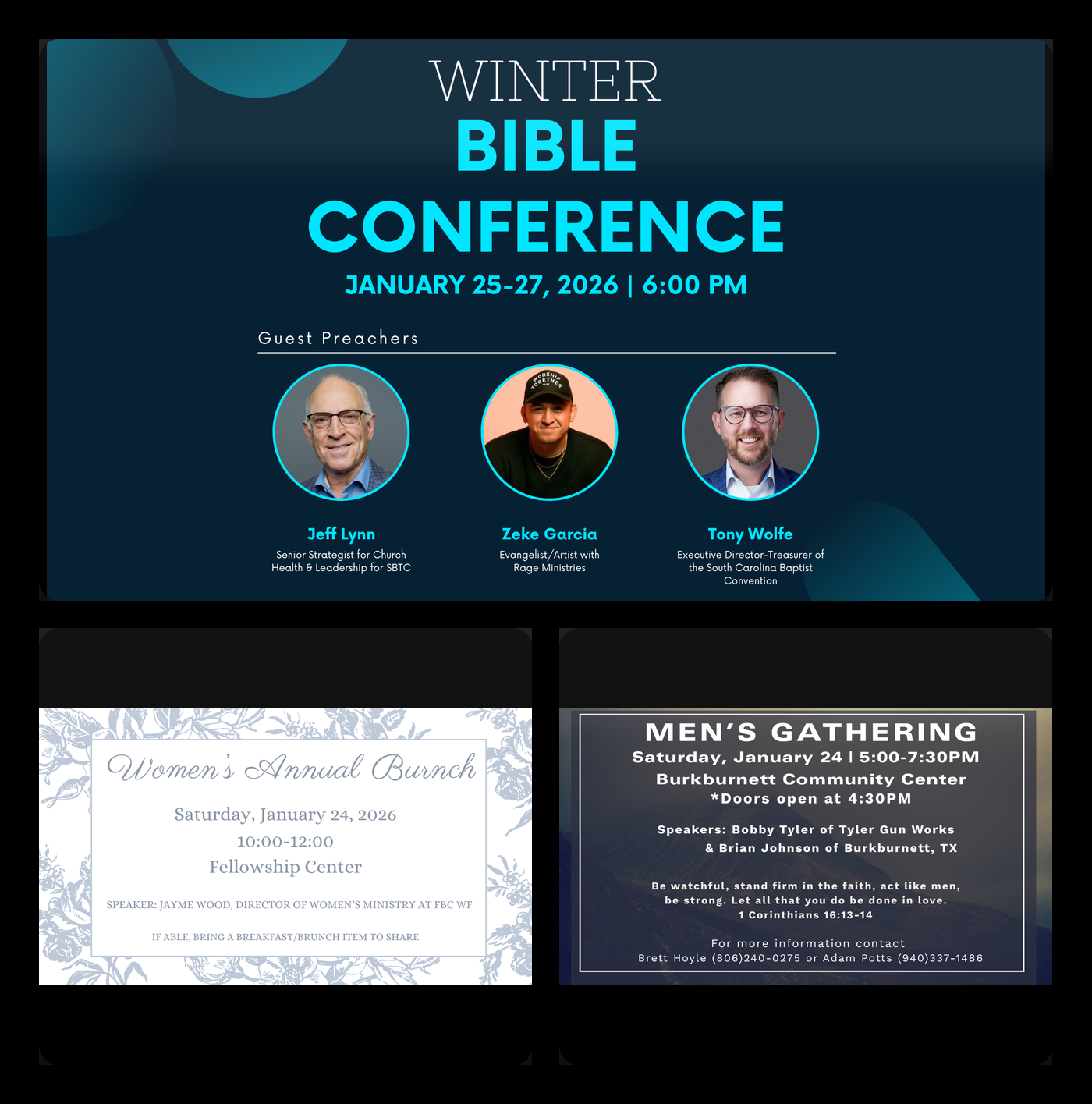 Big Weekend at FBC Burkburnett – Winter Bible Conference, Women's Brunch, and Men's Gathering