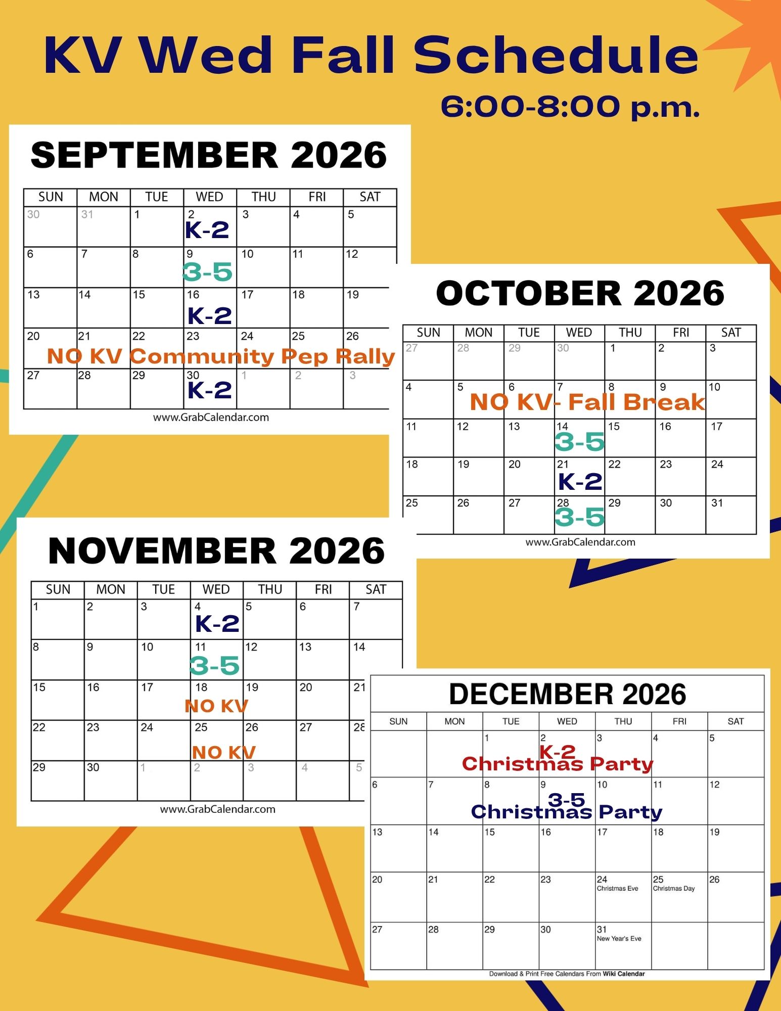 KV Wednesday Night Fall Schedule