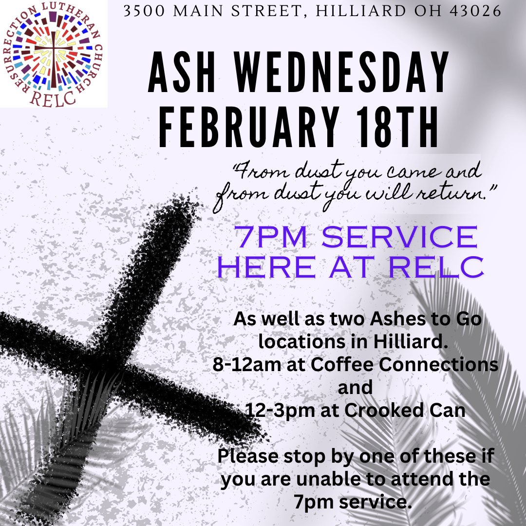 Ash Wednesday 2/18 service at 7pm