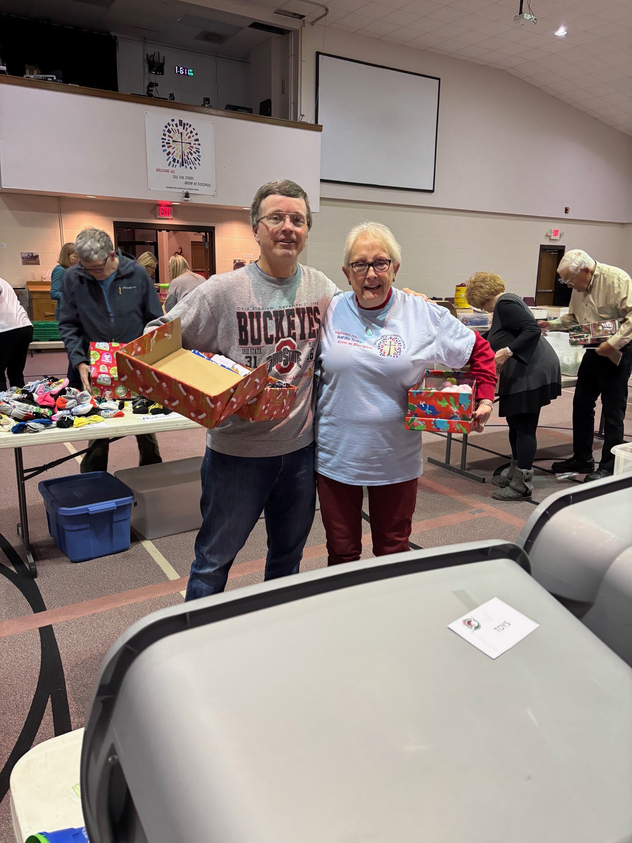RELC packing boxes for Operation Christmas Child