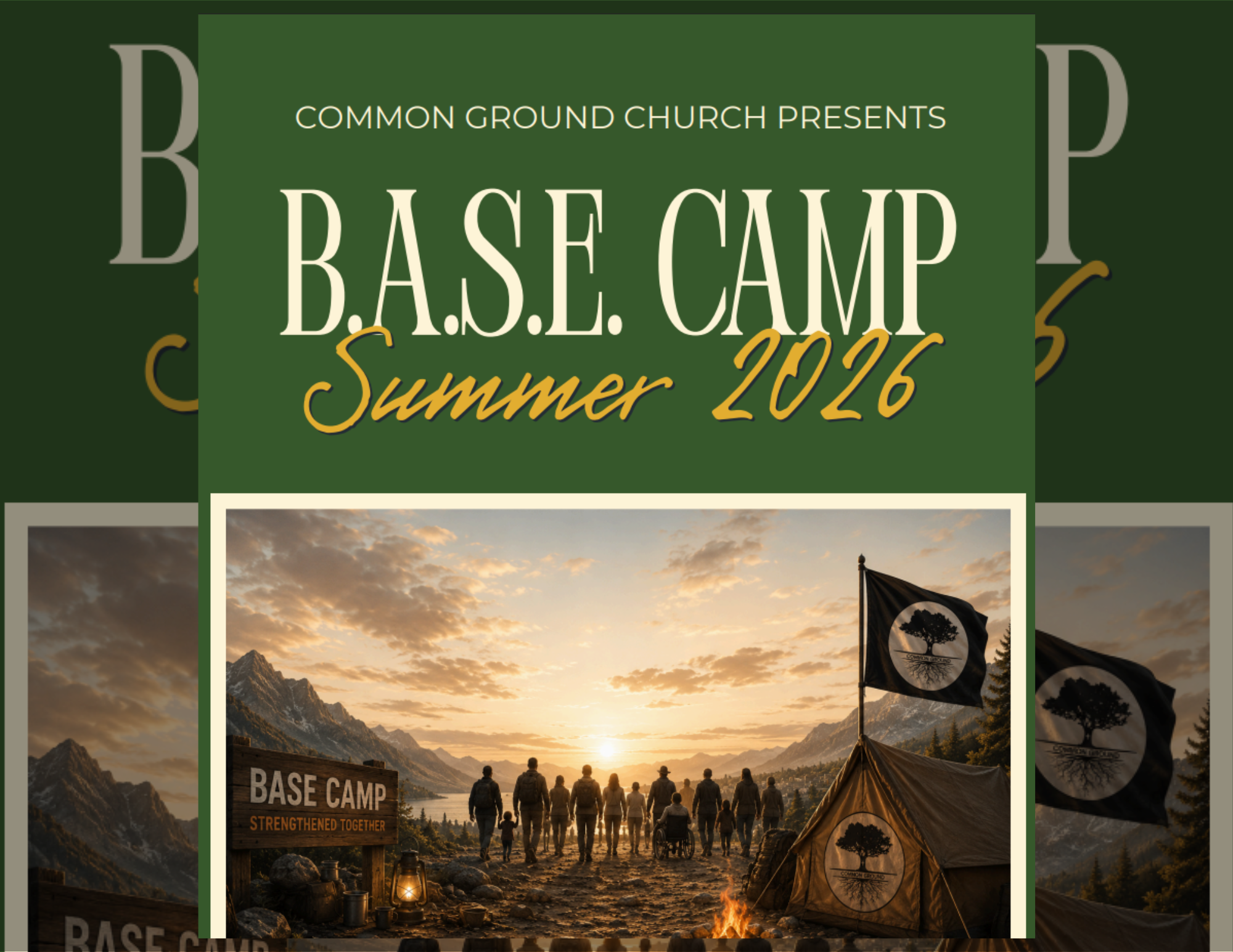 BASE CAMP Summer 2026, Common Ground Church, strengthened together, youth retreat in the mountains