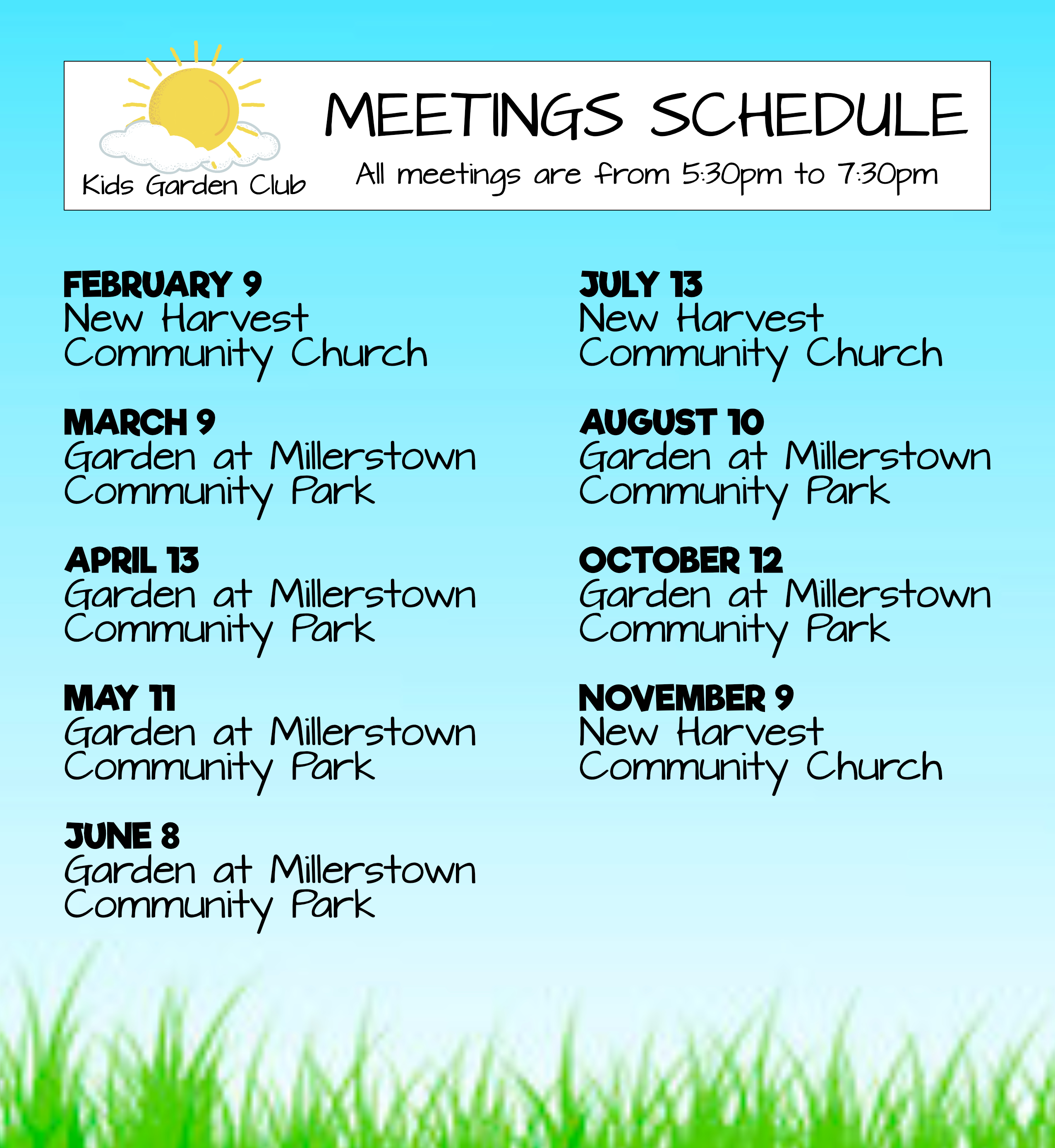 OUR MEETINGS SCHEDULE