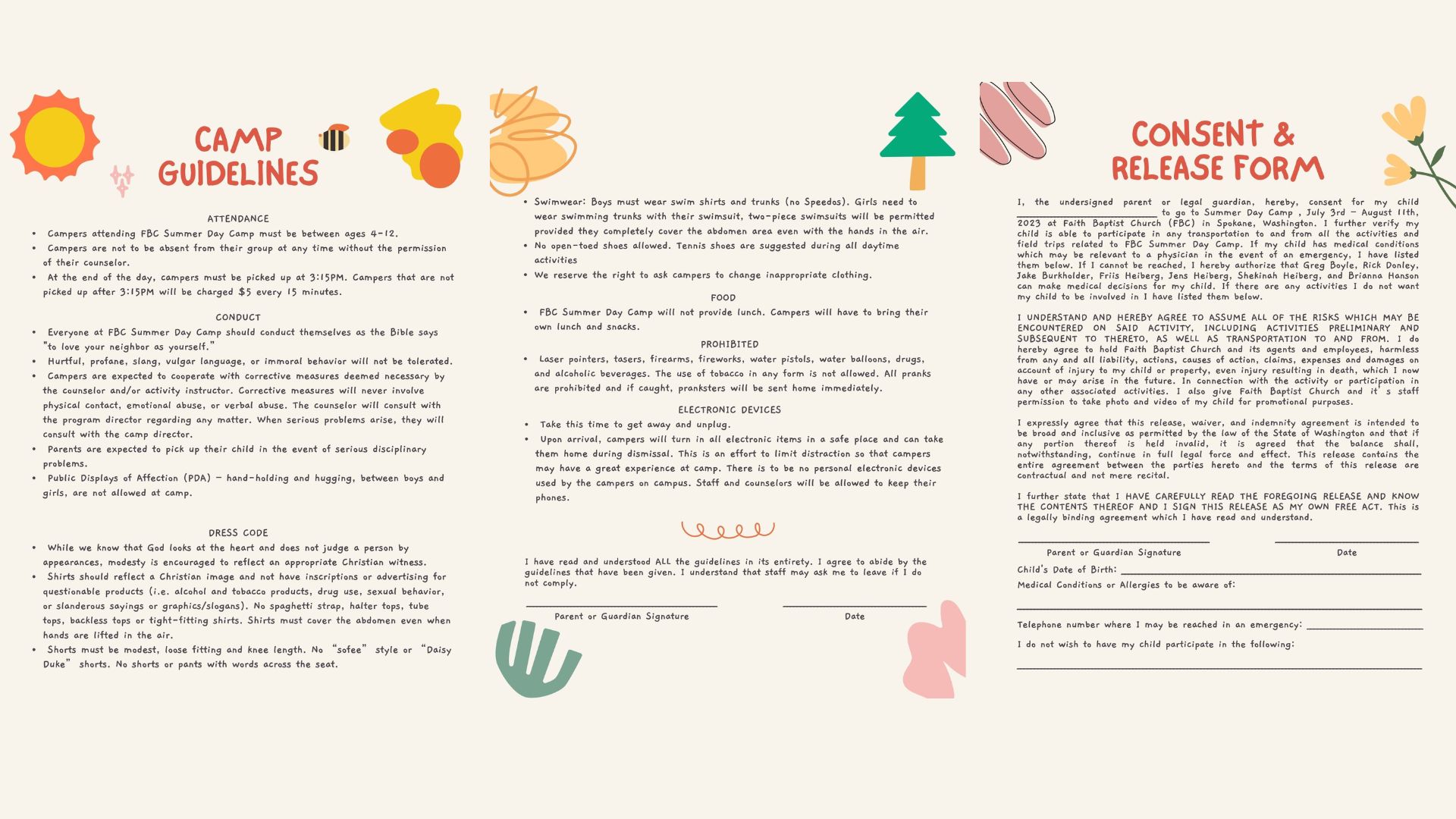 Camp Guidelines & Consent Form Faith Baptist Church