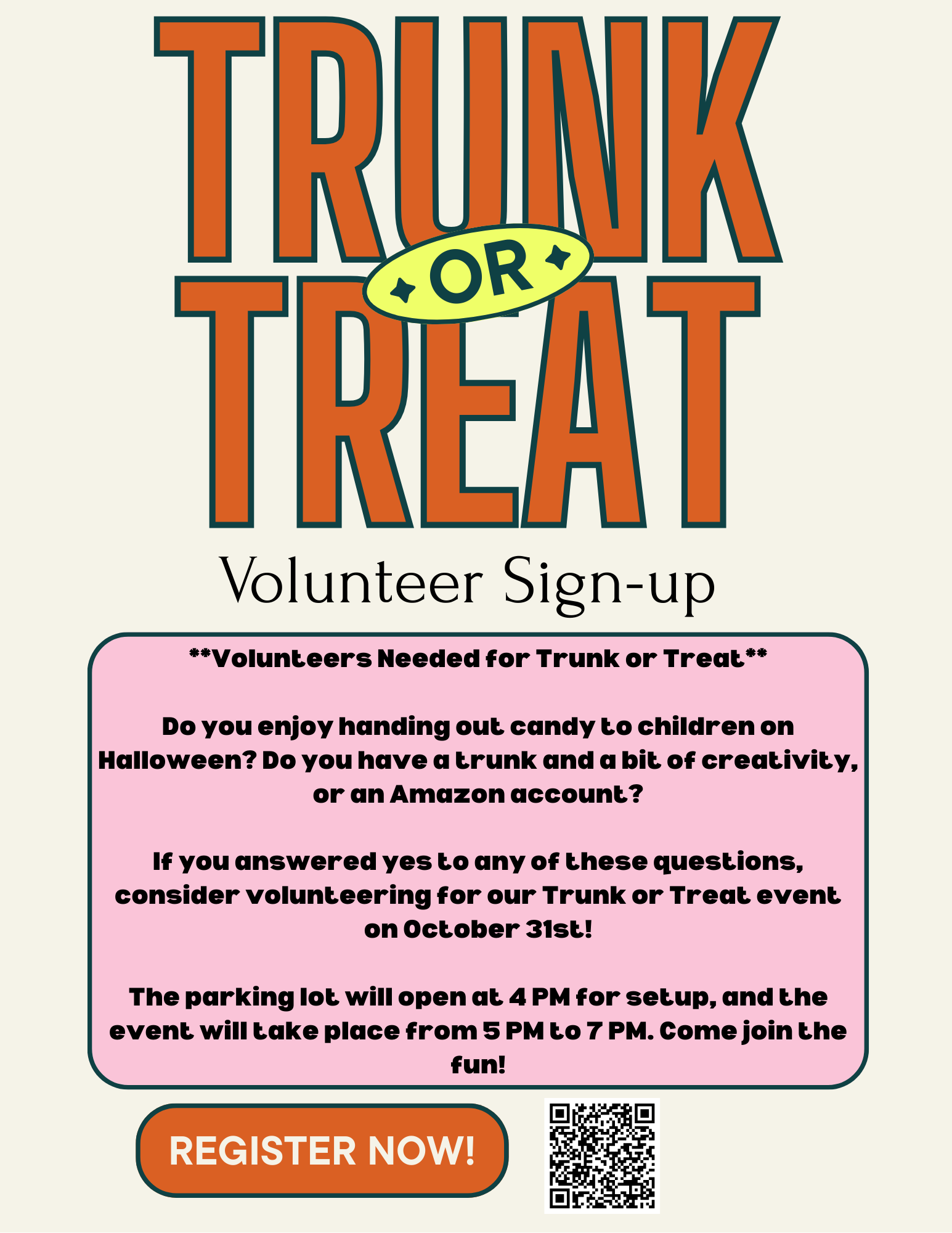 Trunk or Treat Volunteers Needed