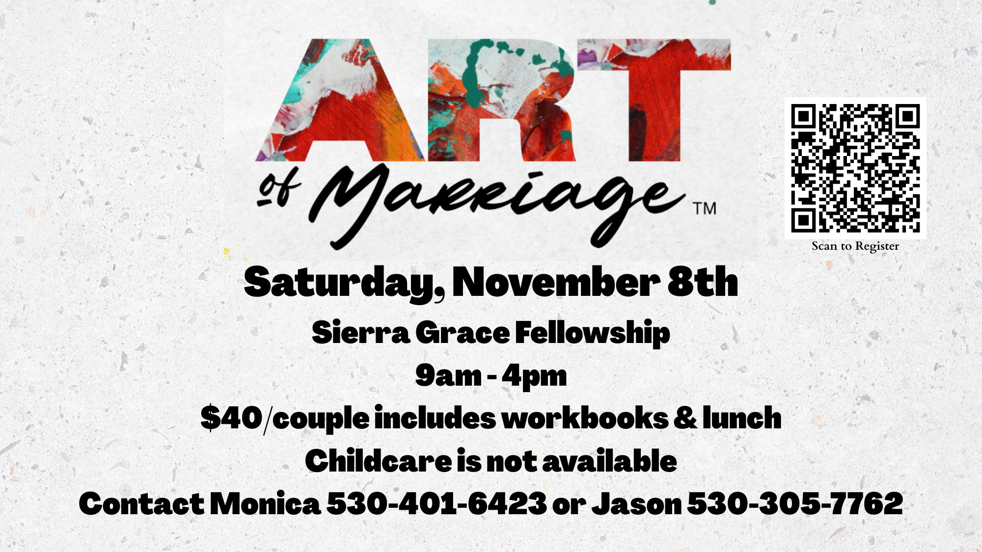 Art of Marriage Event 11/8 at SGF from 9am-4pm
