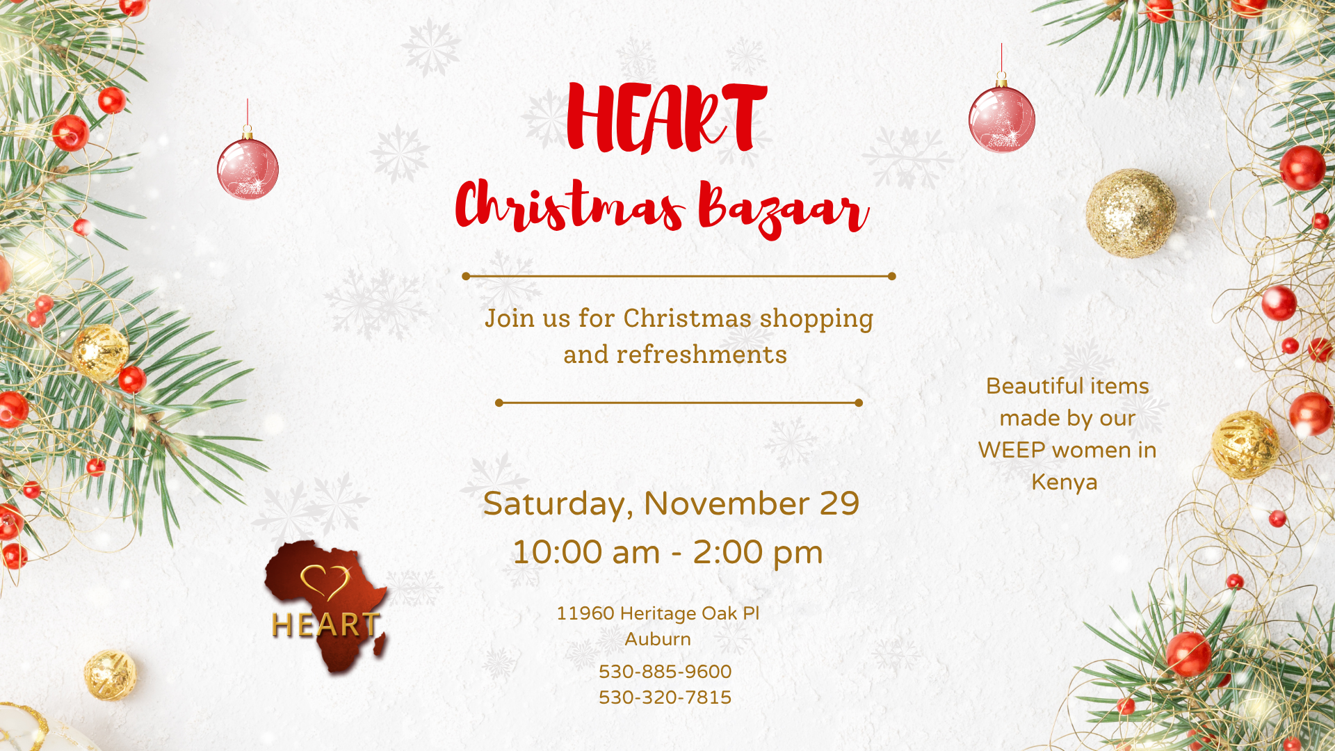 Annual HEART Christmas Bazaar 11/29 10-2pm