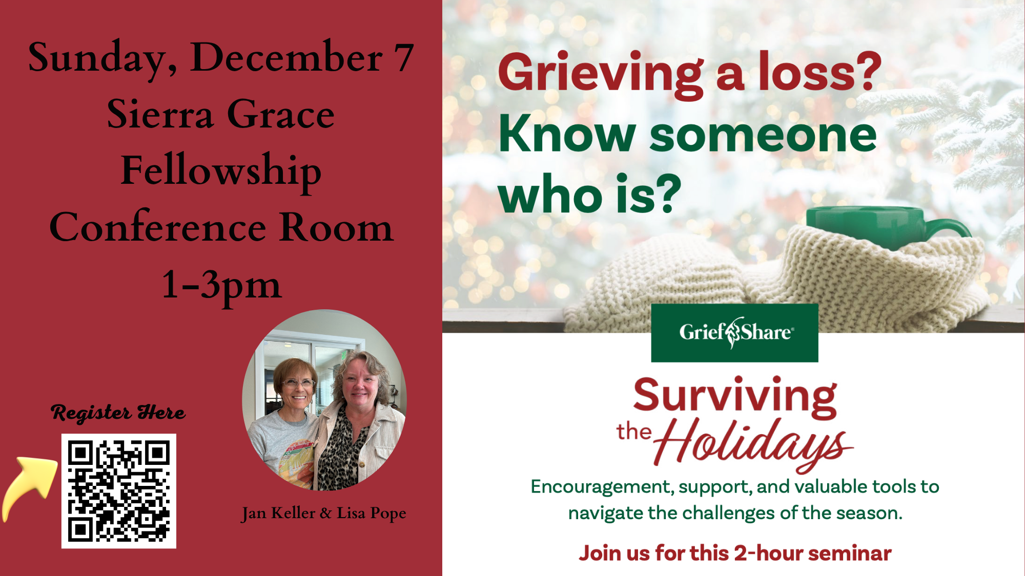 Surviving the Holidays Seminar by Grief Share 12/7 1-3pm