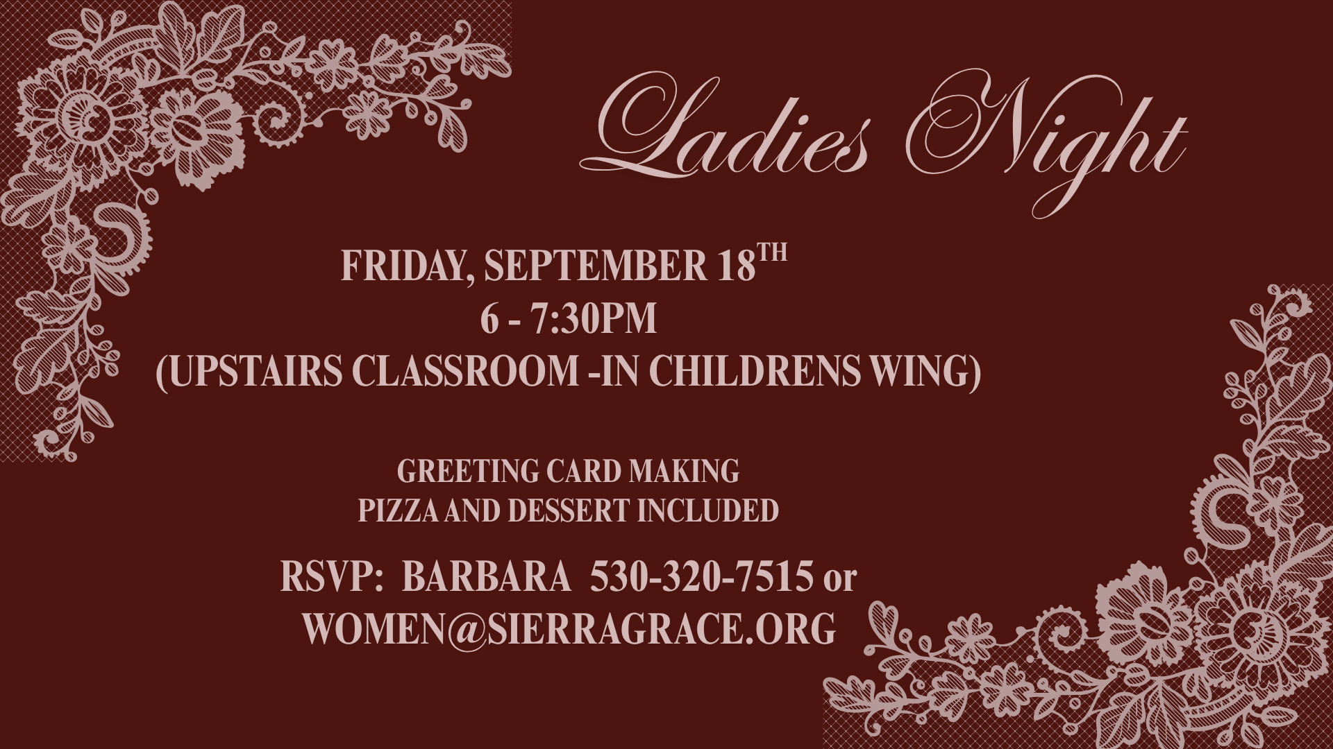 Ladies Night 9/18 at SGF 6-7:30pm