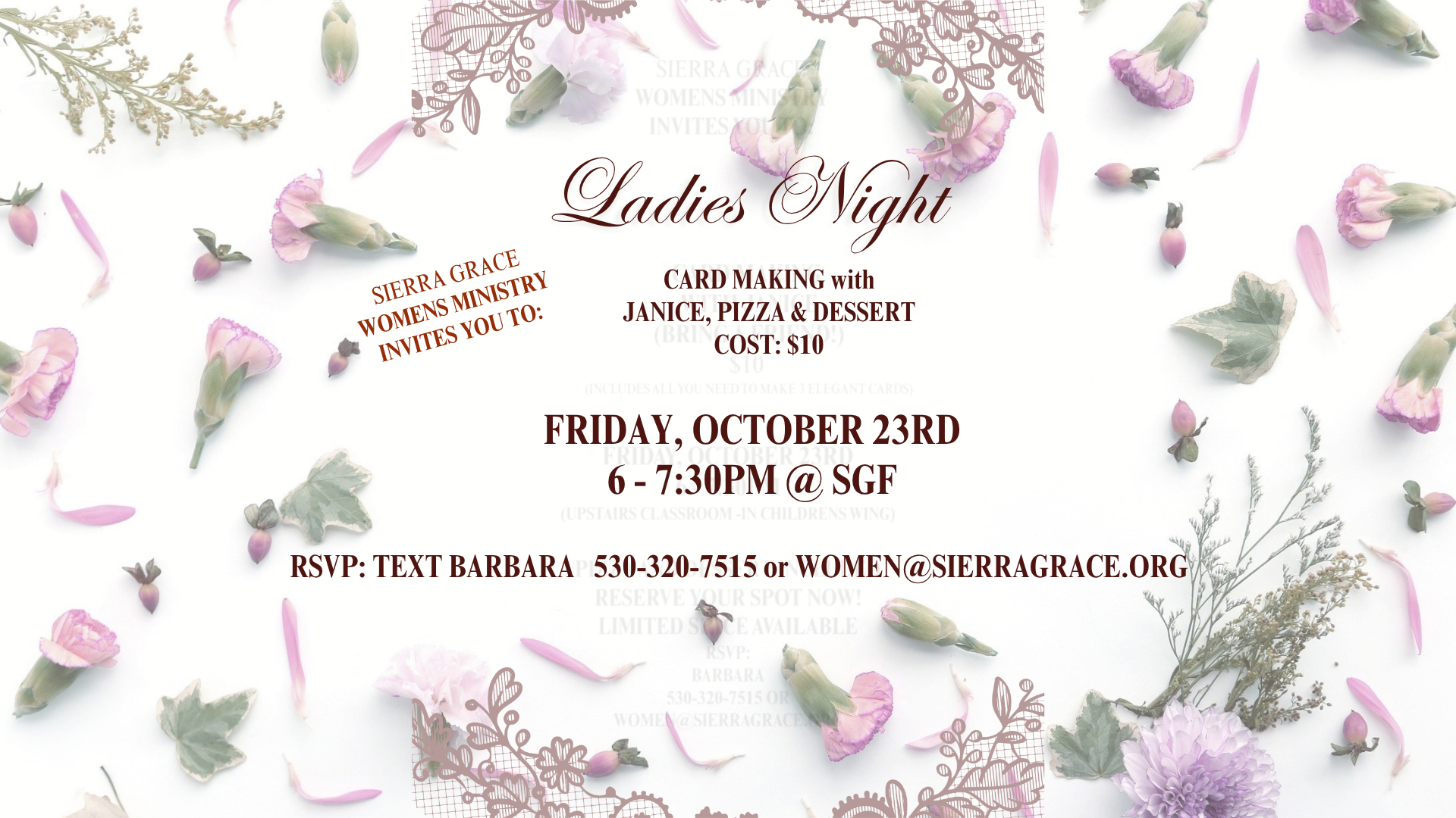 Ladies Night 10/23 6-7:30pm @ SGF