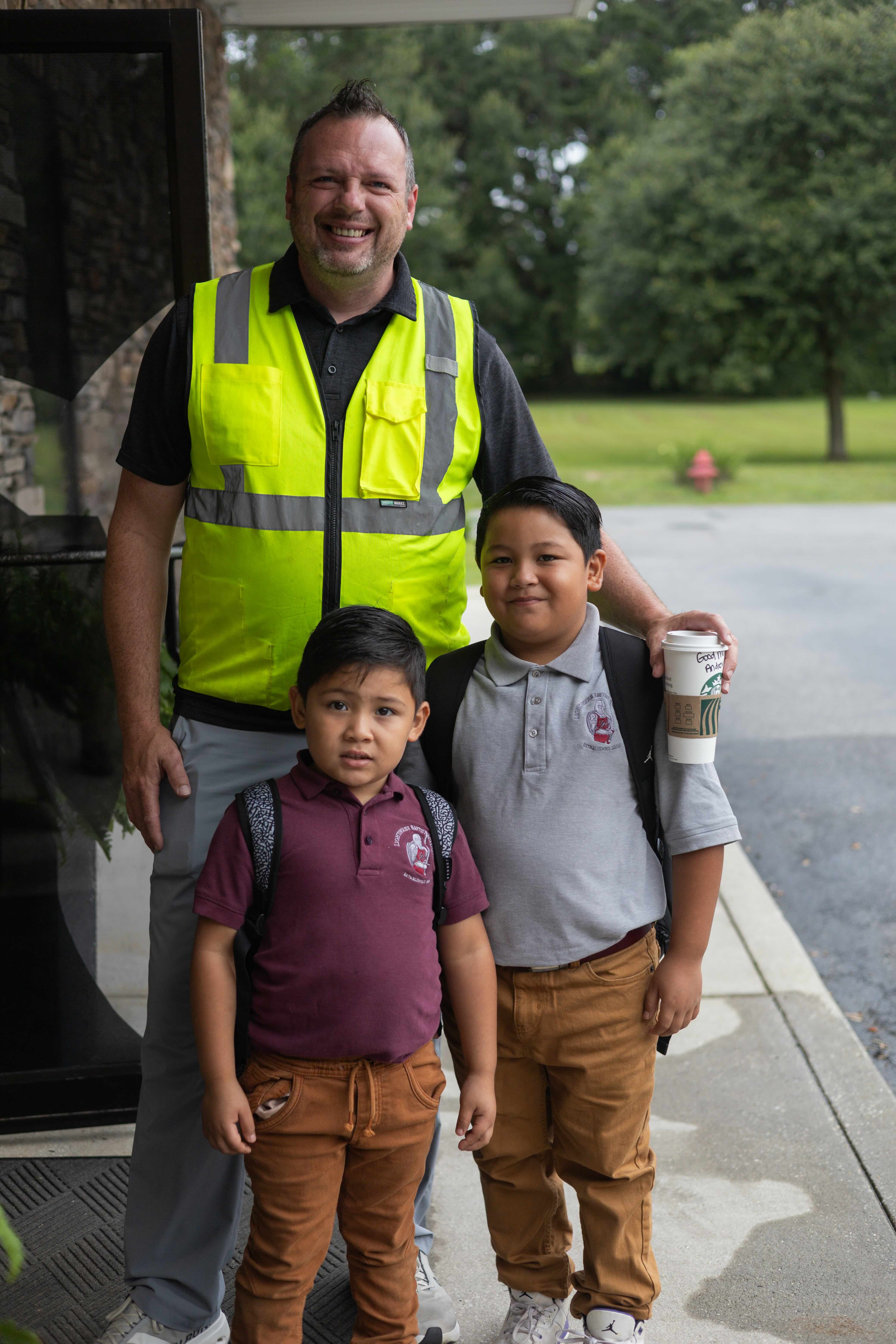 Students arriving on first day of school at Lighthouse Baptist Academy