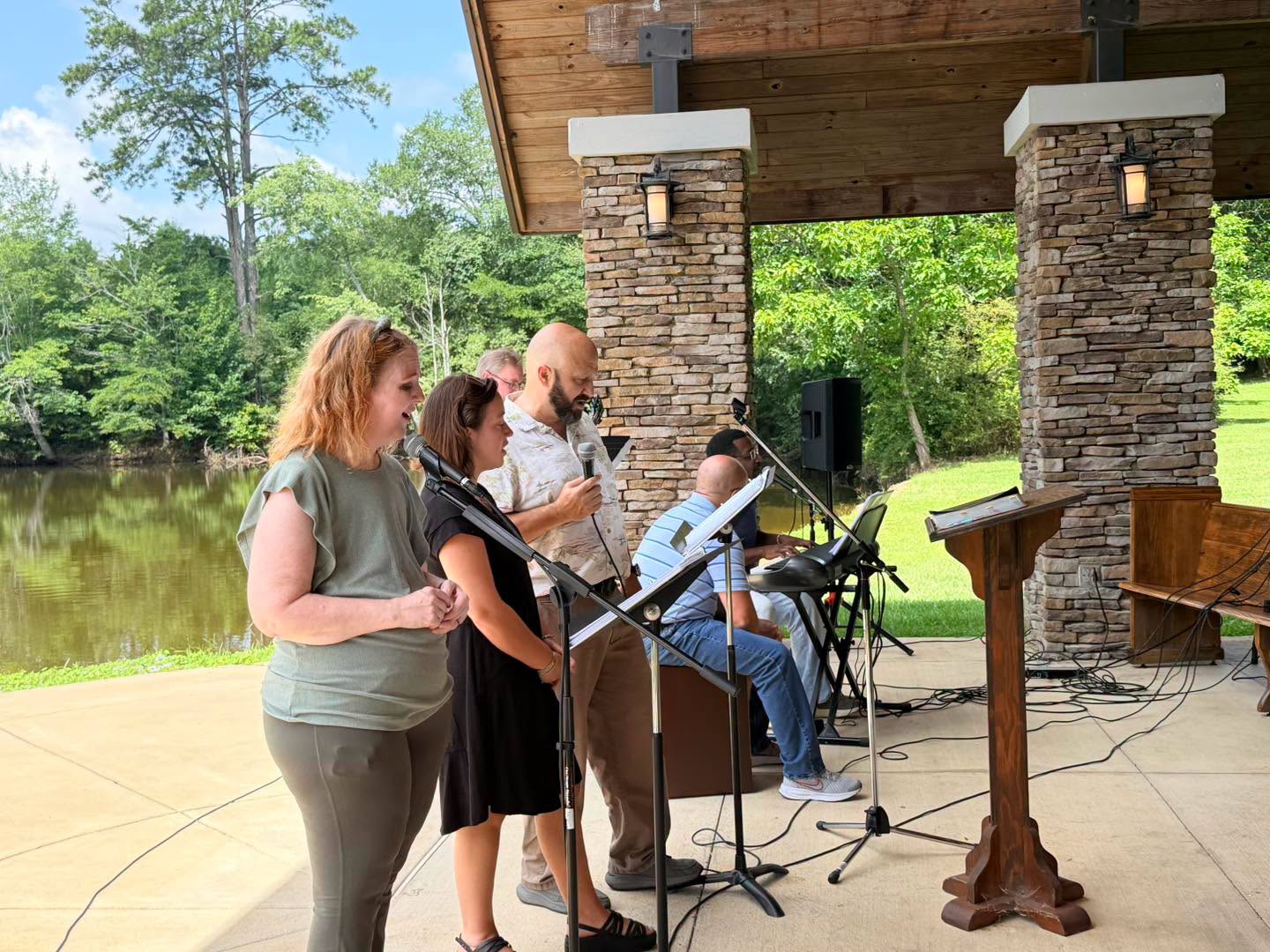 The band leading Common Ground worship at Martha's Chapel.