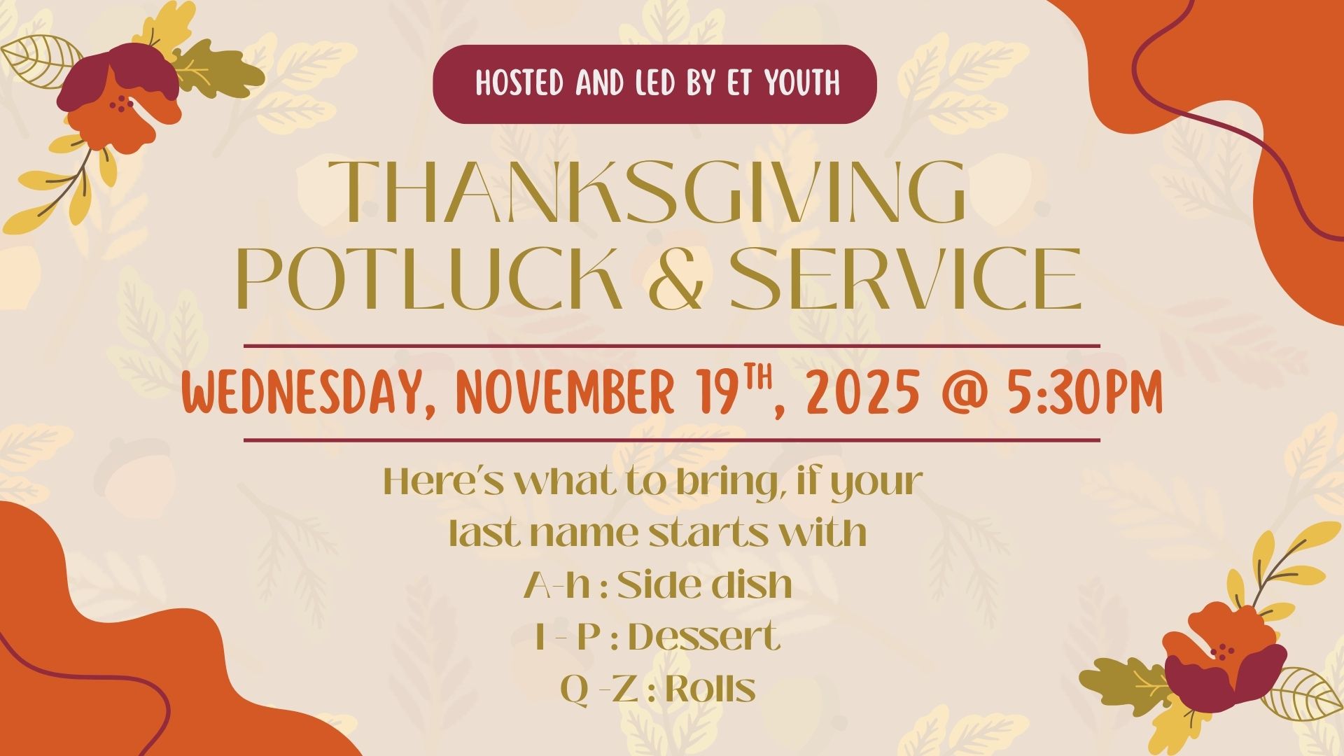 Youth Led Thanksgiving Potluck & Service