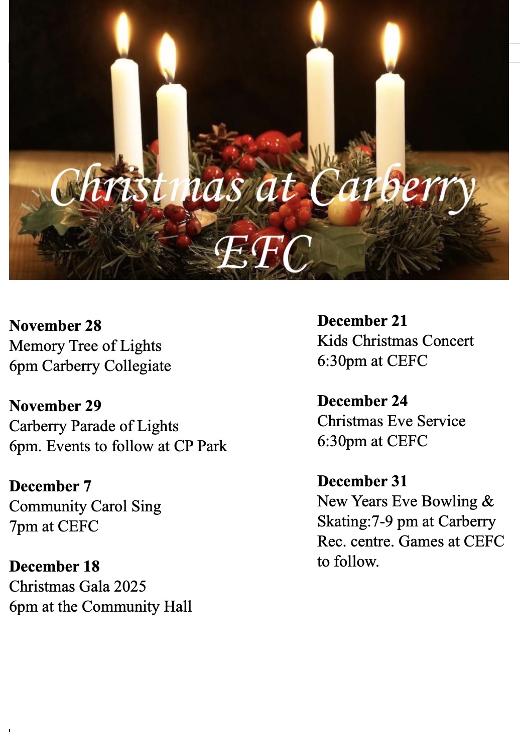 Christmas at Carberry EFC 2025!