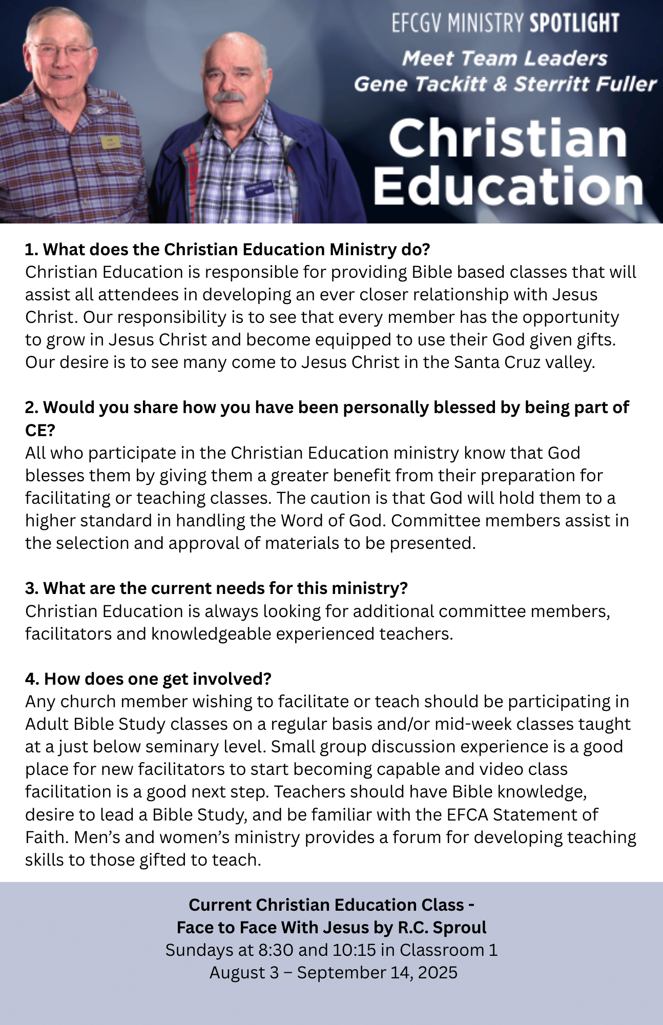 EFCGV MINISTRY SPOTLIGHT - CHRISTIAN EDUCATION