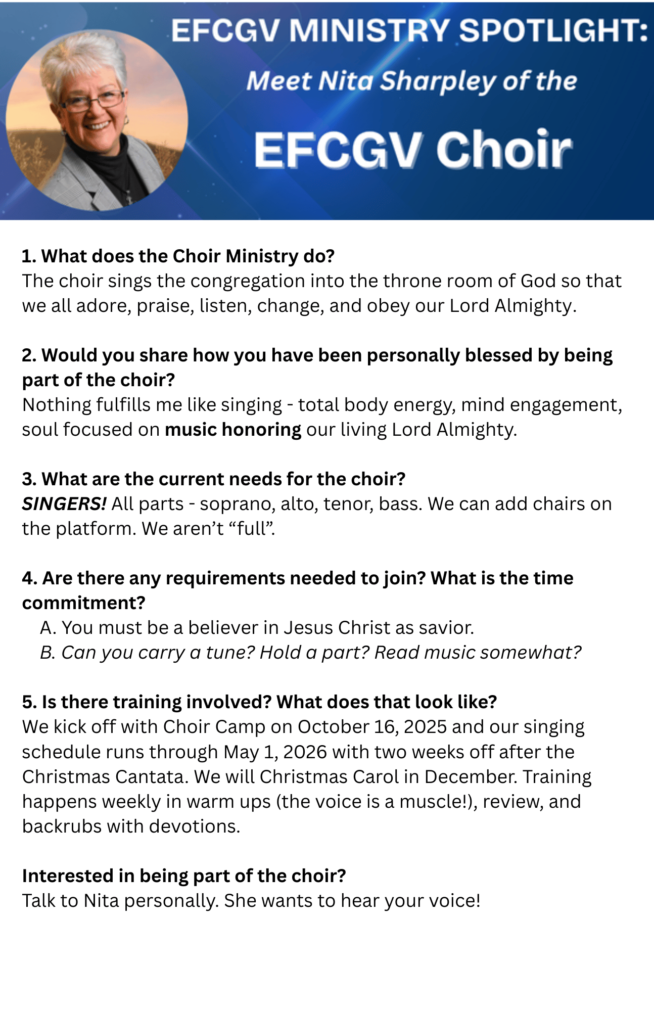 EFCGV MINISTRY SPOTLIGHT - CHOIR
