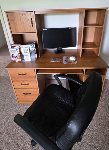 An office desk and chair.