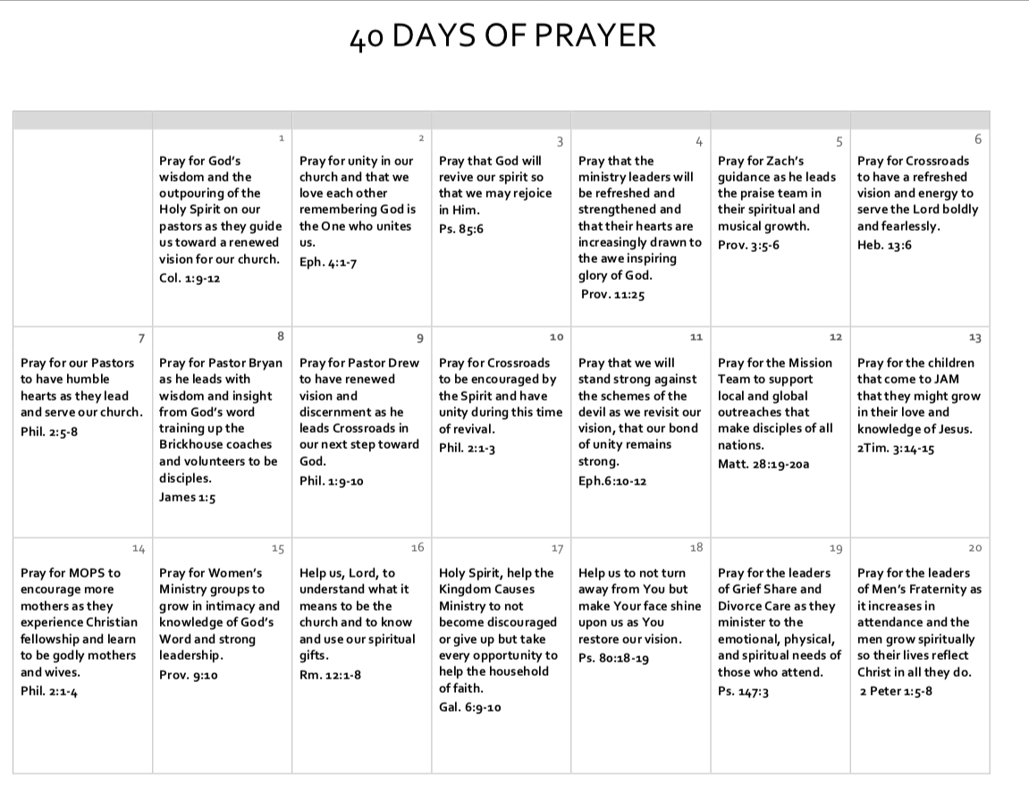 40 Days Of Prayer Crossroads Community Church Of Schererville 40 Days Of Prayer Crossroads Community Church Of Schererville